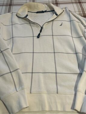 Nautica Men's Cream Windowpane Quarter-Zip Sweater
Large
Used